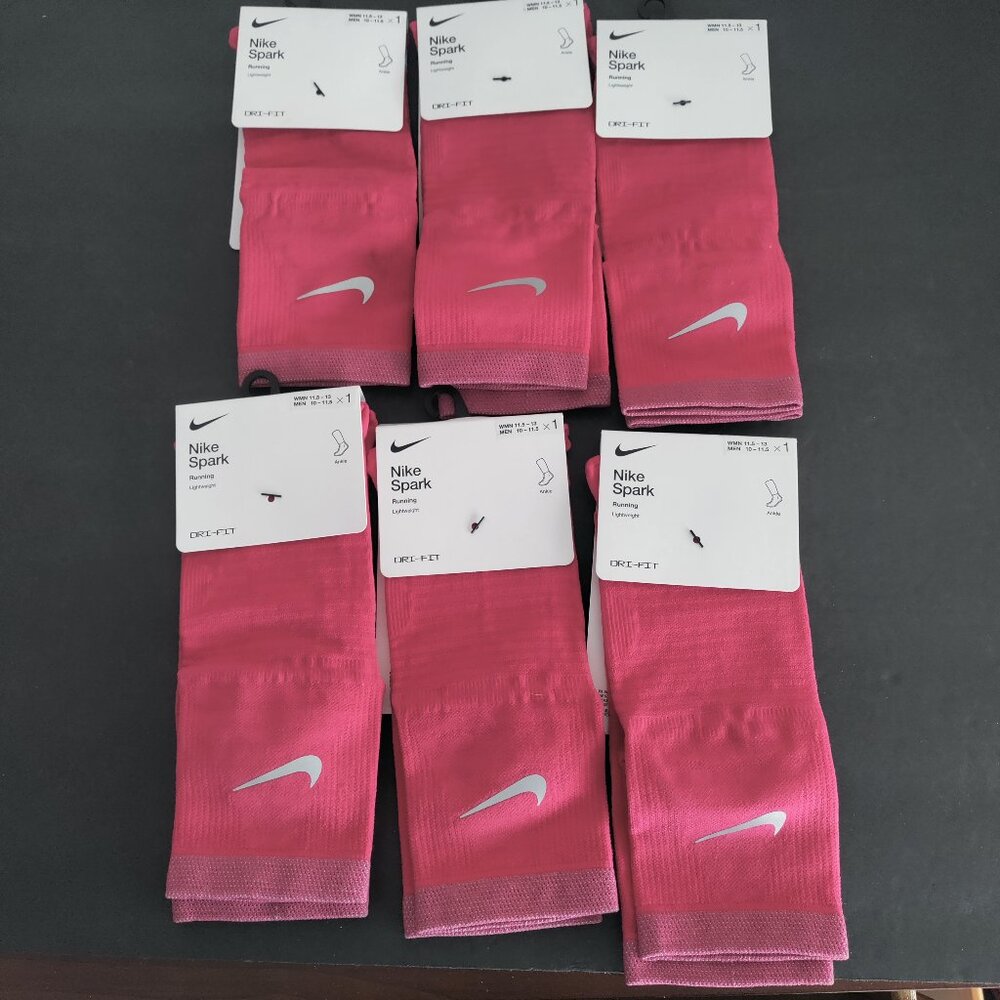 NWT (6) Pair Nike Spark Ankle Womens 11.5-13 Pink DRI-FIT Running Socks Unisex